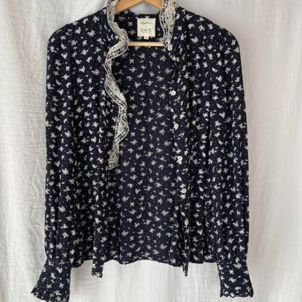 Sézane x SEA NY Chlo Shirt in Navy Floral Pattern FR 40 / US 8 - Picture 10 of 16